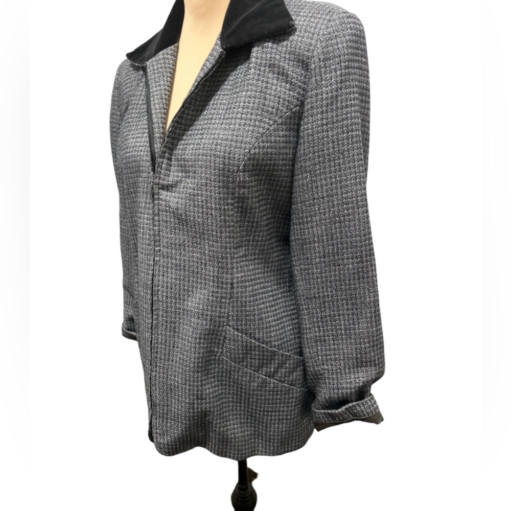 Metro Collection New York Micro Houndstooth Full Zip Blazer Velvet Collar Size 8 - Picture 3 of 12